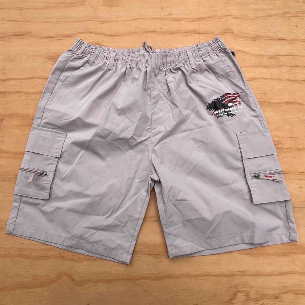 Independence Day Eagle Cargo Shorts Mens XXXL Gray Elastic Waist Patriotic Sport